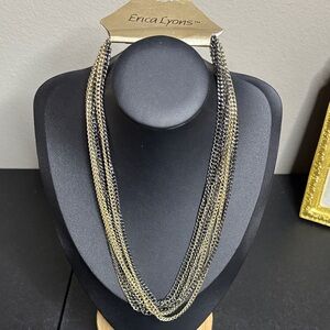 NWT Erica Lyons Elegant Gold and Black Layered Chain Necklace